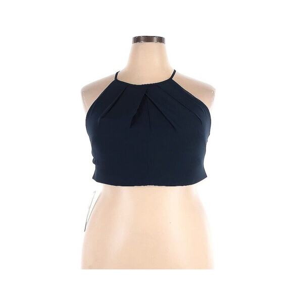 NWT Azazie Crop Top Halter Open Back Blue Size 16 NEW - Picture 1 of 5